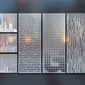 Modern Laser Cut Room Dividers Featuring City Skyline And Geometric Perforations
