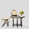 Vintage Console Table With Carved Legs Green Plant Books And Decorative Chair