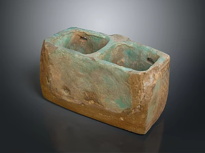 Ancient Animal Themed Ceramic Vessel With Two Compartments And Patinated Surface 3d model