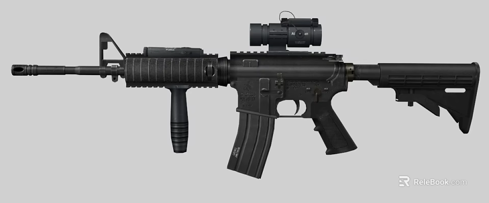 Modern Black Tactical Rifle with Mounted Scope Magazine and Ergonomic Grip Design 3d model 