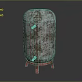 Old Rusty Metal Container With Weathered Surface And Red Supporting Legs
