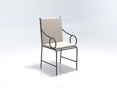 Modern Leisure Chair With Black Metal Frame Curved Armrests Light Fabric Seat Backrest 3d model