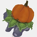 Cute Cartoon Reptile With Pumpkin On Back Yellow Eyes And Green Leaf Decor