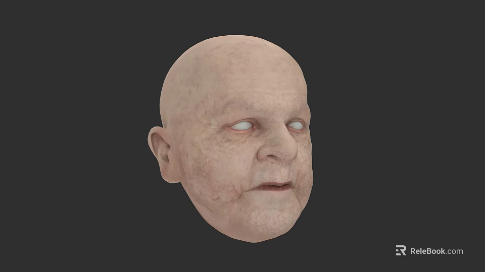 Elderly Man With Bald Head Facial Wrinkles And Age Spots Against Dark Background 3d model 