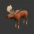 Cartoon Style Orange Moose 3D Model With Large Antlers And Shiny Surface On Dark Background