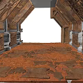 Ancient Architecture Interior With Wooden Structure Damaged Floor And Archway