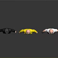 Three Cartoon Characters In Different Outfits With Black Suit Yellow Suit And Green Pants