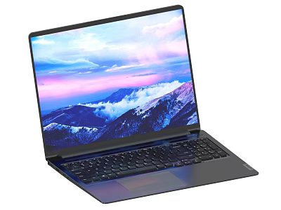 Modern Laptop With Scenic Mountain Cloud Sky Display Slim Portable Design And Keyboard 3d model