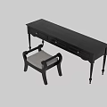 Long Black Classic Dining Table With Drawers And Matching Chair With Light Cushion