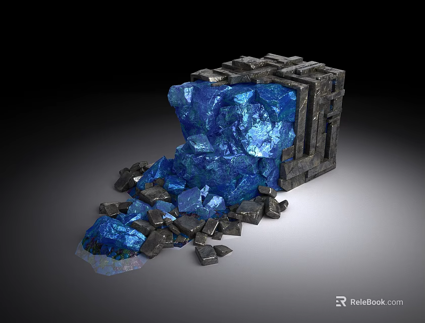 Stone And Wood Structure With Scattered Blue Crystals And Textured Surfaces 3d model 