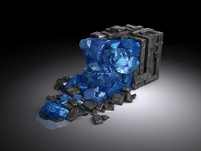 Stone And Wood Structure With Scattered Blue Crystals And Textured Surfaces 3d model
