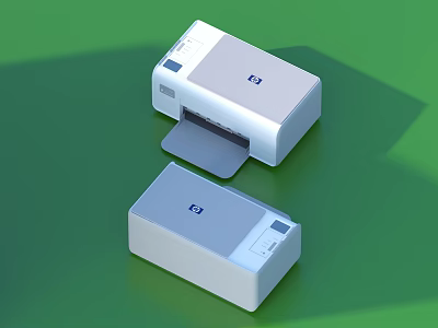 Two White Home Use Printers With Compact Design On Green Background 3d model