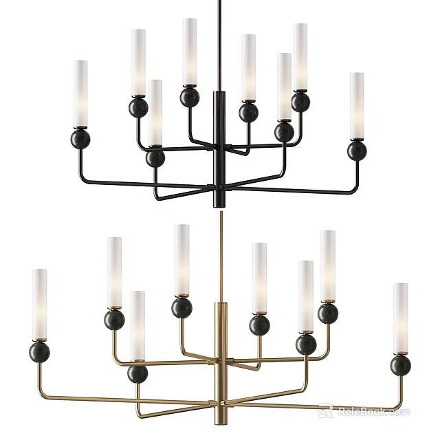 Elegant Multi Arm Chandelier With Black Metal Frame And Gold Accent Candle Shades 3d model 