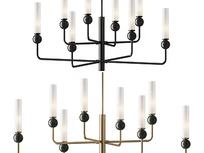 Elegant Multi Arm Chandelier With Black Metal Frame And Gold Accent Candle Shades 3d model
