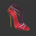 Pink Open Toe High Heel Sandals with Golden Metal Straps and Stiletto Heel Design