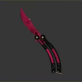 Modern Folding Knife With Red Blade Black Handle And Gold Decorative Accents