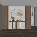 New Chinese style end view table porch partition wall end view cabinet lattice 3d model