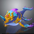 Vibrant Mythical Whale Creature Character Design with Golden Armor Unicorn Horn and Glowing Gem