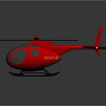 Red Helicopter With Transparent Cockpit Black Propellers And Landing Gear On Dark Background