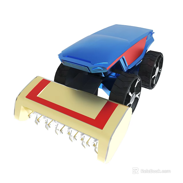Blue Red Toy Vehicle With Yellow Front Sweeper Brush And Black Wheels 3d model 