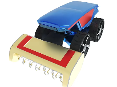 Blue Red Toy Vehicle With Yellow Front Sweeper Brush And Black Wheels 3d model