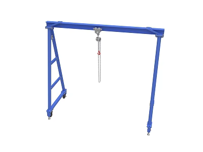 Blue Mobile Gantry Crane With Pulley System And Lifting Chain 3d model