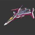 Sleek Pink And Blue Spacecraft With Yellow Cockpit And Aerodynamic Wings For Space Travel