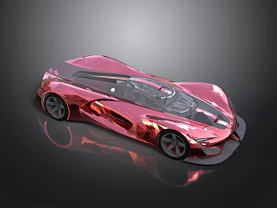 Pink Futuristic Sports Car With Sleek Body Transparent Roof And Black Wheels 3d model