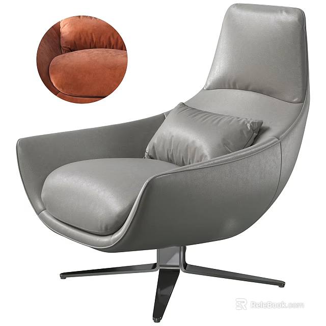 Gray Leather Modern Office Chair With Comfortable Cushion And Swivel Base Design 3d model 