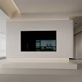 Modern Minimalist TV Wall With Built in TV Arched Lit Niche And Cabinets