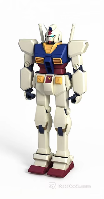 Tech Exhibition Hall Showcasing Robot Model With Mechanical Joints White Blue Red Yellow Accents 3d model 