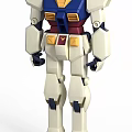 Tech Exhibition Hall Showcasing Robot Model With Mechanical Joints White Blue Red Yellow Accents