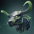 Futuristic Smart Machine Mechanical Bull Head With Spiral Horns And Glowing Eyes