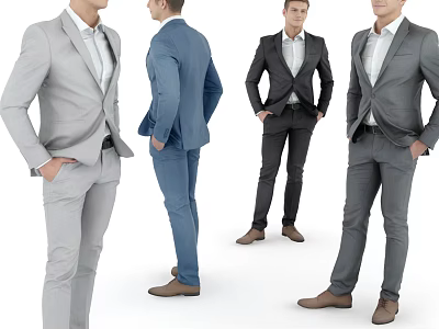 Men in Different Colored Suits With White Shirts and Ties Standing in Various Poses 3d model