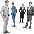 Men in Different Colored Suits With White Shirts and Ties Standing in Various Poses