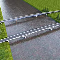 Modern Design Bridges Over River With Green Grass And Trees