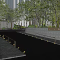 Modern Outdoor Landscape With Pathway Green Plants Trees And Stone Wall