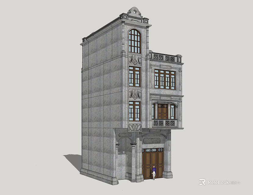 Classical Style Commercial Complex With Multi Story Building And Ornate Arched Windows 3d model