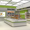 Dessert Shop Interior With Baking Display Cases And Fresh Baked Goods 3d model