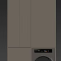 Modern Gray Cabinetry with Integrated Appliance Featuring Digital Display Panel