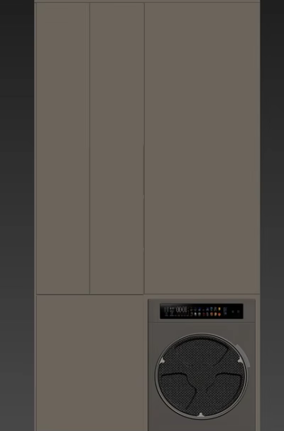 Modern Gray Cabinetry with Integrated Appliance Featuring Digital Display Panel 3d model
