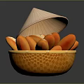 Orange Crescent Shaped Food In Textured Bowl With Conical Lid
