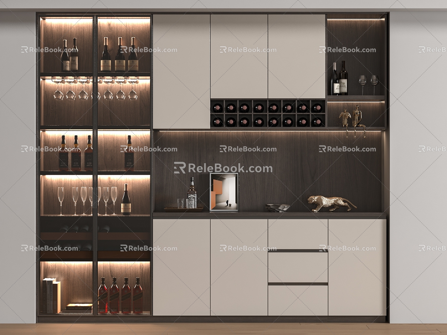 Modern Wine Cabinet High Cabinet Wood 3d model