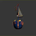Sailboat In Low Poly Style With Orange Blue Hull Yellow Accents White Sails And Flag
