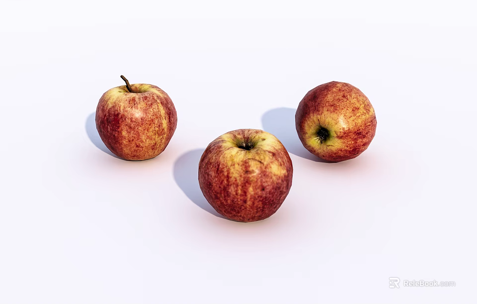 Three Ripe Red Apples with Yellow Spots Isolated on White Background 3d model 