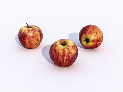 Three Ripe Red Apples with Yellow Spots Isolated on White Background 3d model