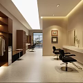 Elegant Modern Beauty Hair Salon Interior With Black Barber Chairs Marble Countertops And Natural Light