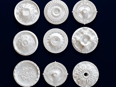 White Circular Carved Decorative Plates With Various Patterns For Ceiling Decoration 3d model