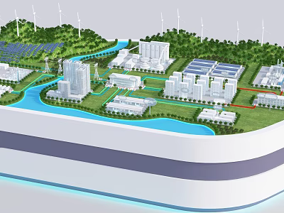 Sustainable Commercial Renewable Energy Equipment with Wind Turbines Solar Panels and Green Infrastructure 3d model