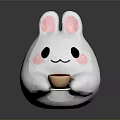 White Rabbit Plush Toy With Pink Ears Smiling Face Holding Cup And Saucer